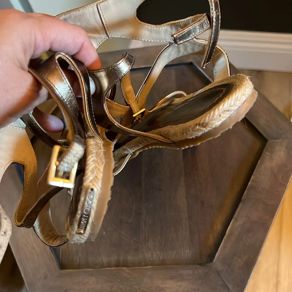 🛑 1 hour sale. Jimmy Choo, size 39EU, Metallic Espadrille Gladiator Sandals - Picture 13 of 14